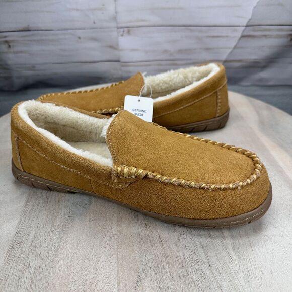 Lands' End Mens Slippers Size 9 Fuzzy Lined English Tan Suede Moccasin Slipper - Picture 4 of 14
